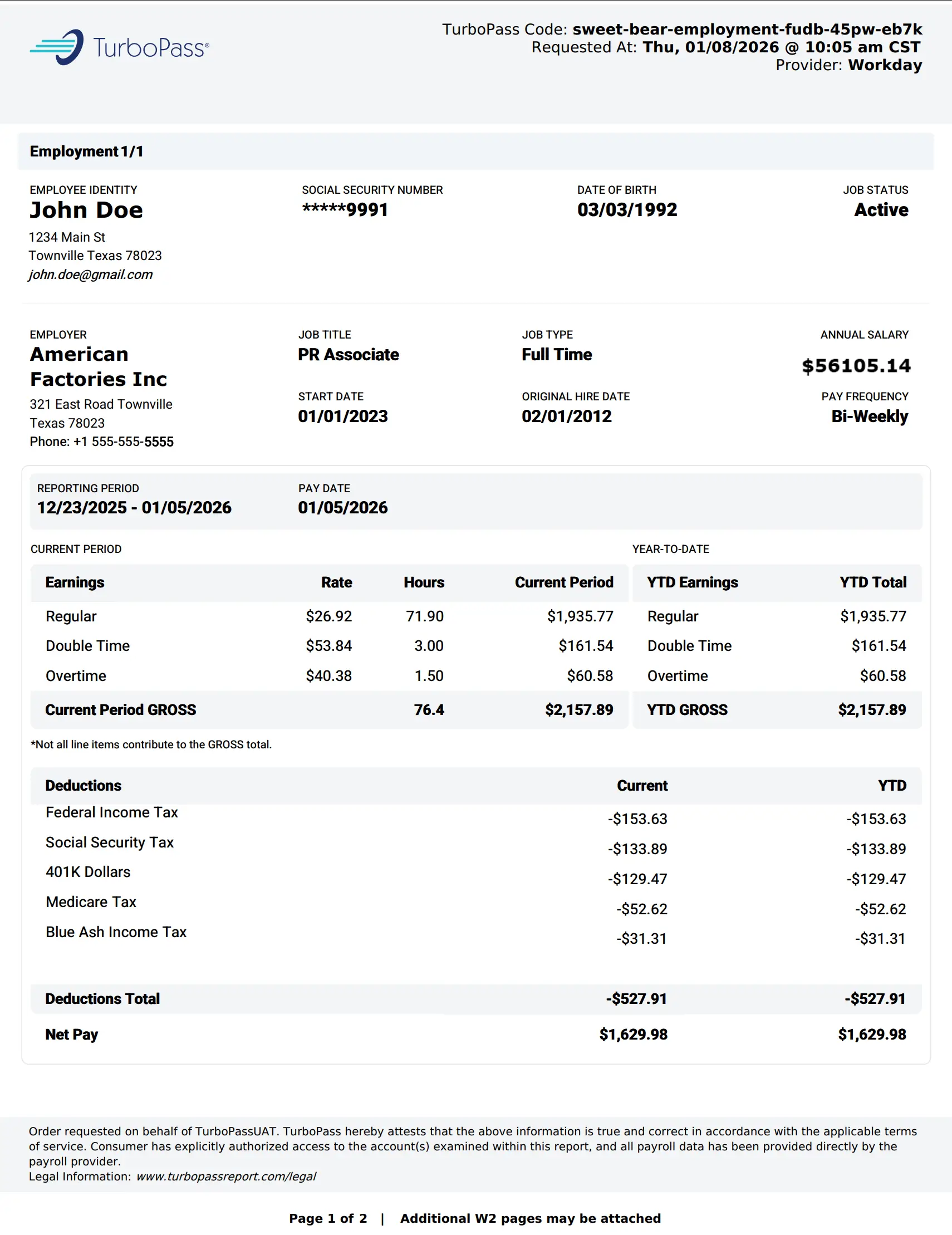 TurboPass Paystub reports